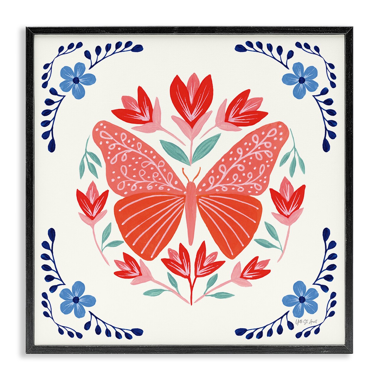 Stupell Industries Orange Folk Butterfly Framed Giclee Wall Art Design by Yvette St. Amant